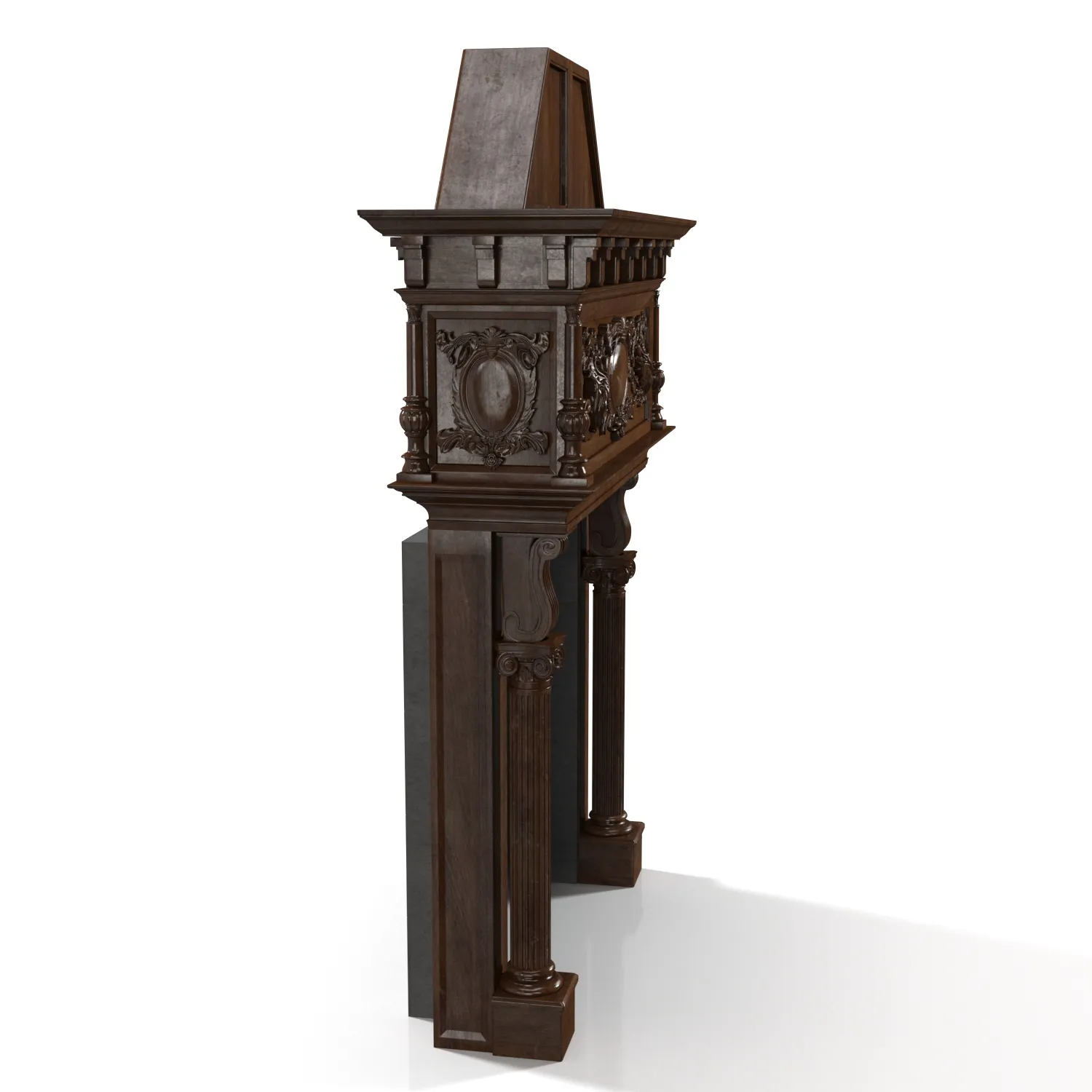 Oak Room Wooden Fireplace 3D Model_03
